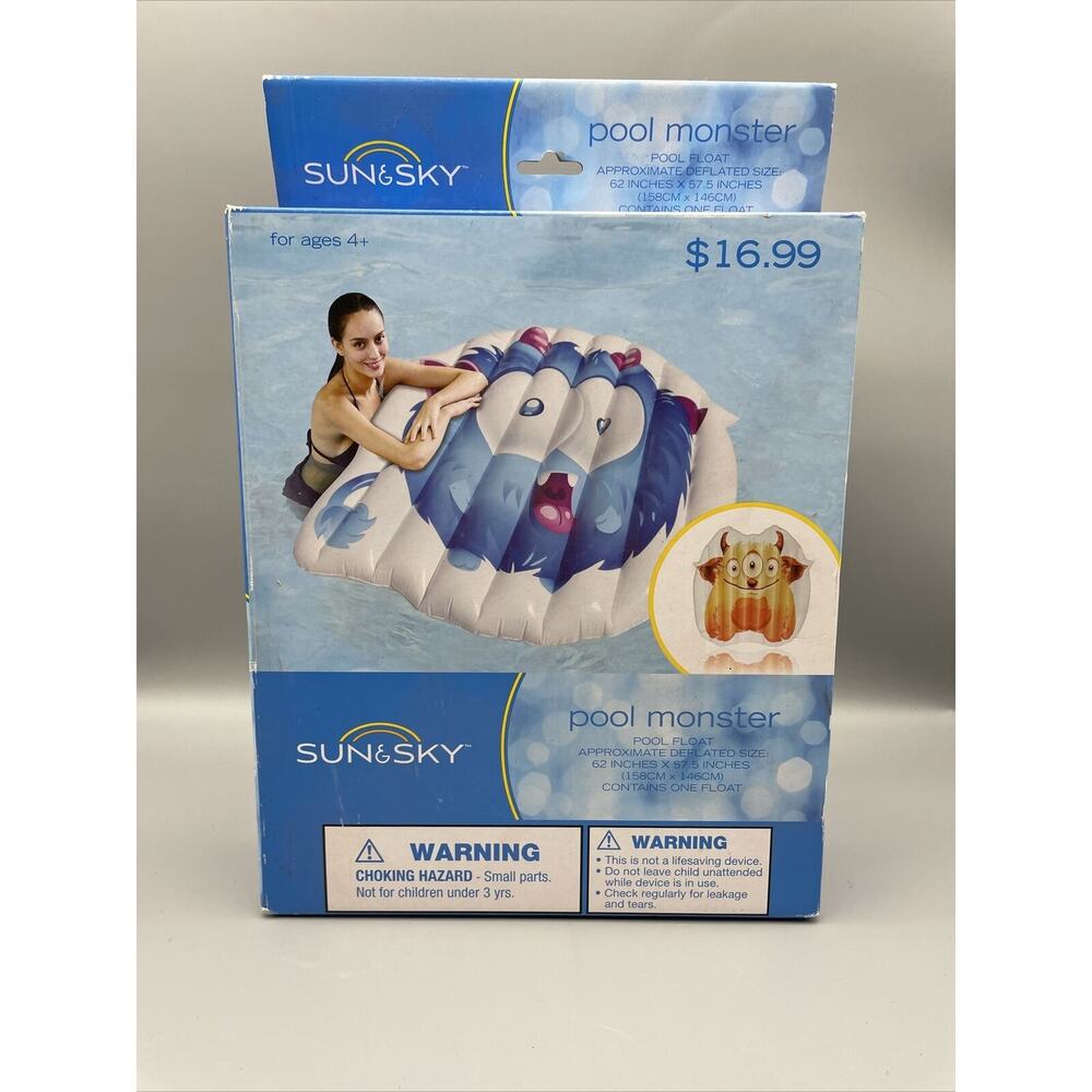Sun & Sky Inflatable Blue Monster Pool Float 62x57 NIB